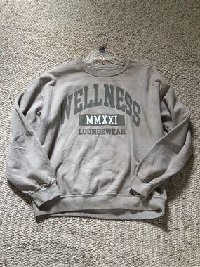 PacSun Men's Crewneck Sweater - Taupe with Olive Print